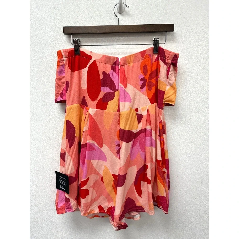 Lulus Iconic Season Pink Multi Print Strapless‎ Tie-Front Romper XL